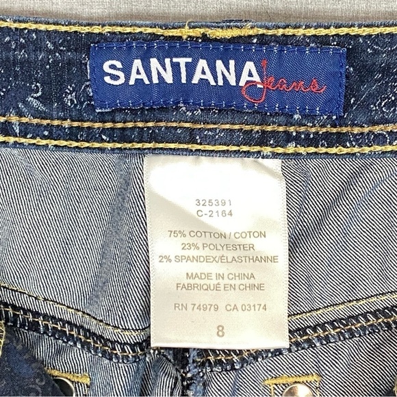 Santana Capris Folded Cuff Dark Wash Blue Sz 8 Stretchy Mid Rise - Picture 8 of 8